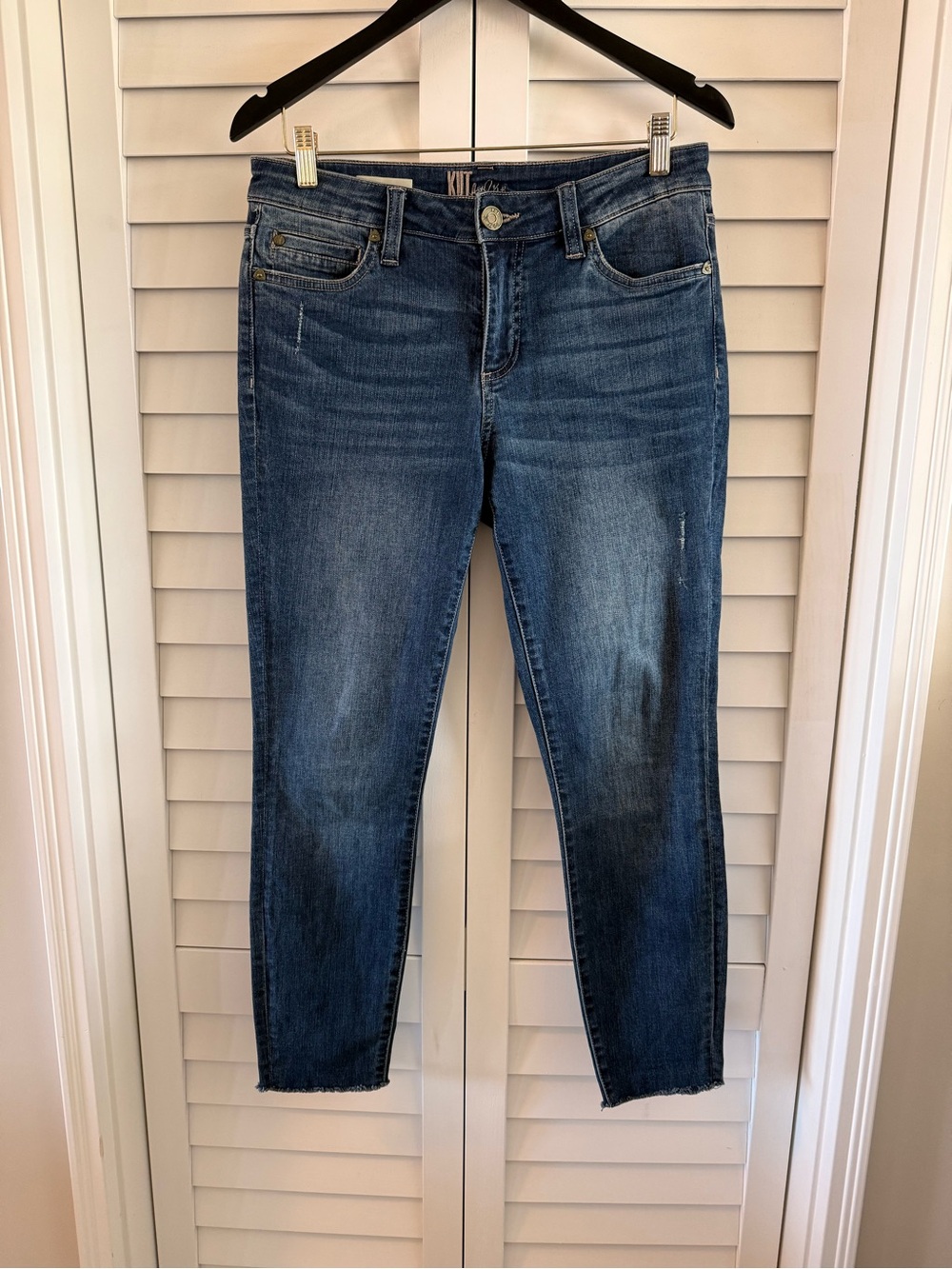 Kut from the Kloth Dark Wash Carli Ankle Skinny Jeans Raw Hem Size 6